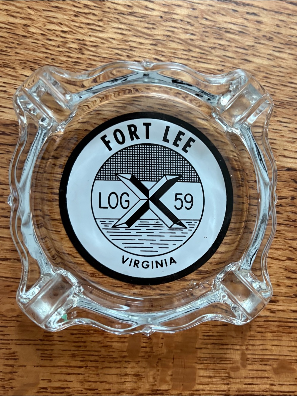 Vintage Military Souvenir Glass Ashtray Fort Lee Log X 59 Virginia Army 1959 USA